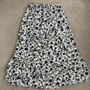 White and Navy Flower Midi Skirt